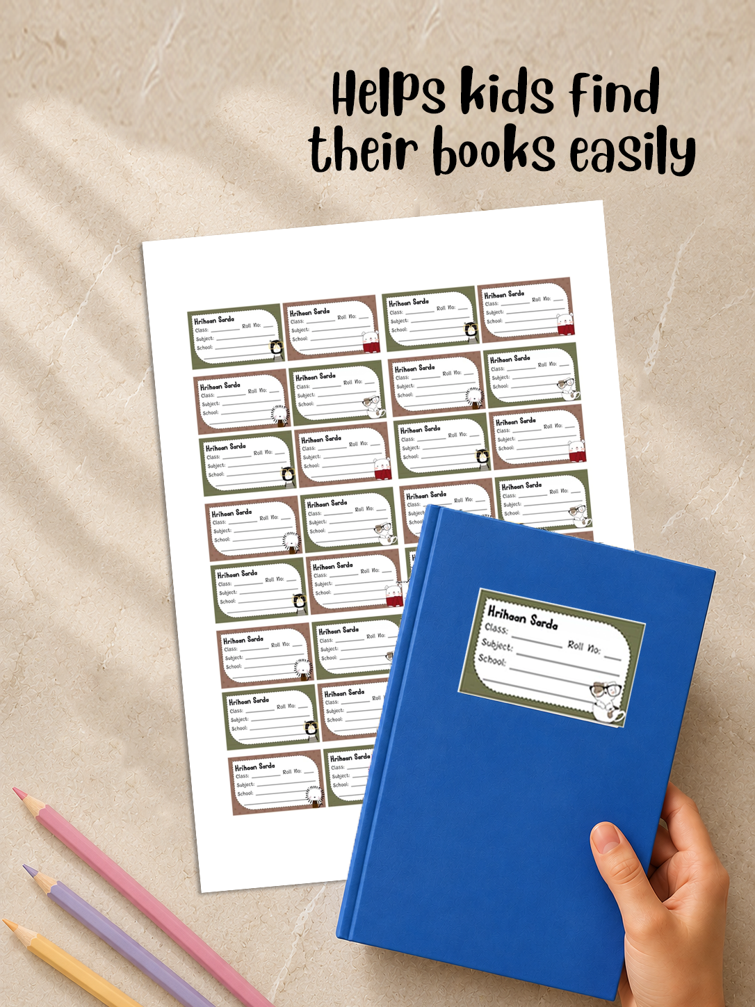 Personalized School Book Labels - Animal Faces Peppydots|]Peppydots