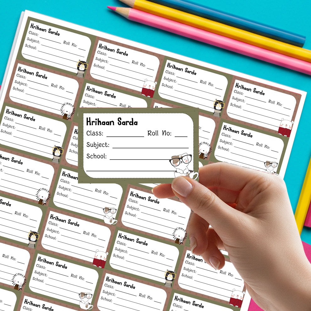 Personalized School Book Labels - Animal Faces Peppydots|]Peppydots
