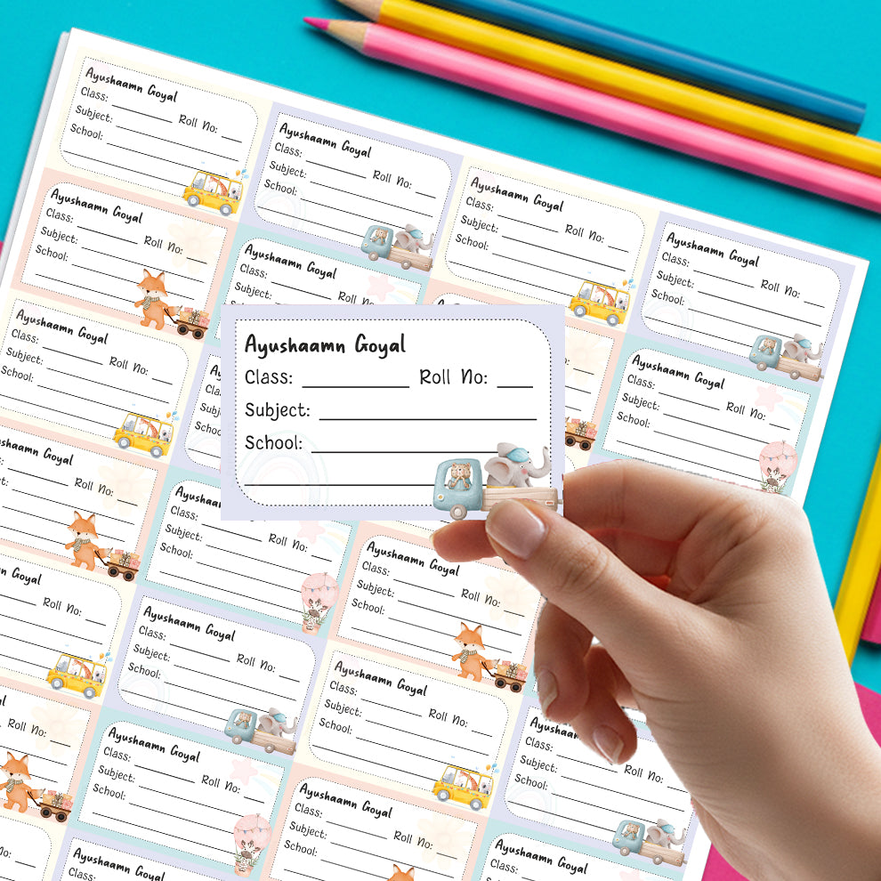 Personalized School Book Labels - Animal Racer Peppydots|]Peppydots