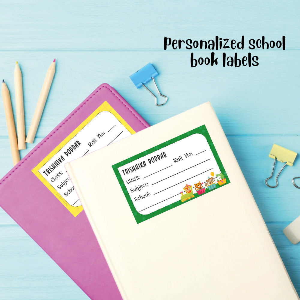 Personalized School Book Labels - Animals Fun Ride Peppydots|]Peppydots