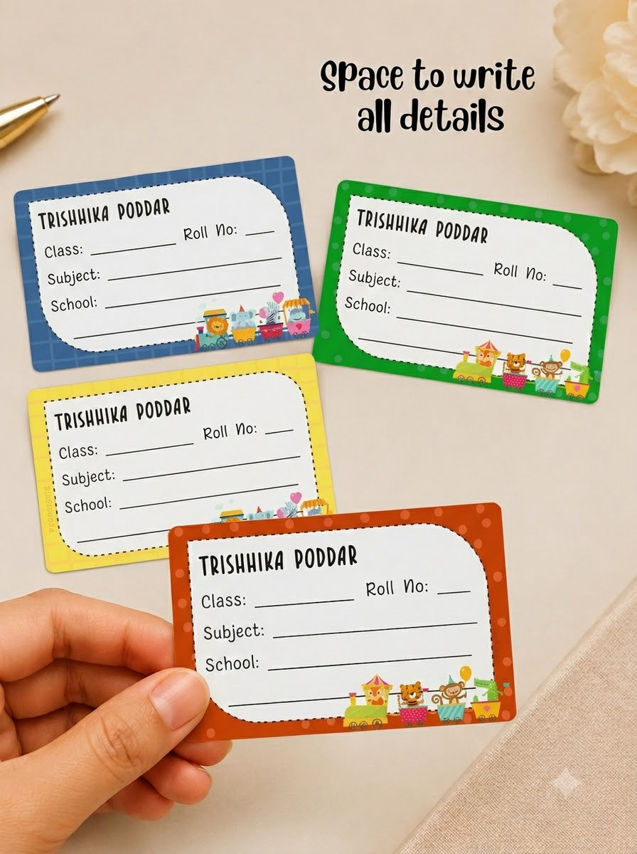 Personalized School Book Labels - Animals Fun Ride Peppydots|]Peppydots