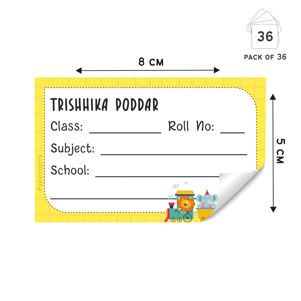 Personalized School Book Labels - Animals Fun Ride Peppydots|]Peppydots