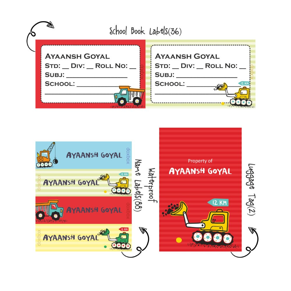 Back to school combo - Cute Construction vehicles Doxbox Store|]Peppydots