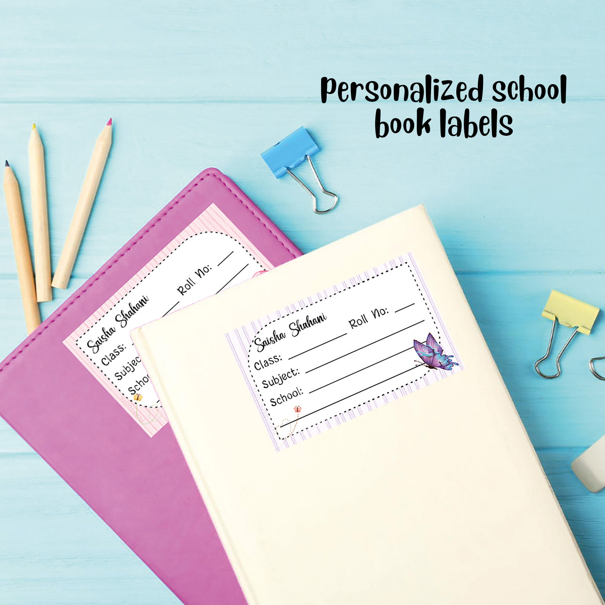 Personalized School Book Labels - Butterfly Magic Peppydots|]Peppydots