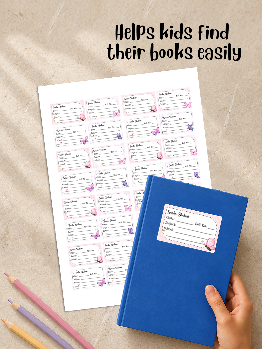 Personalized School Book Labels - Butterfly Magic Peppydots|]Peppydots