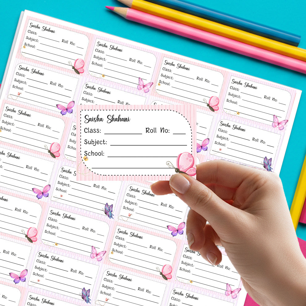 Personalized School Book Labels - Butterfly Magic Peppydots|]Peppydots