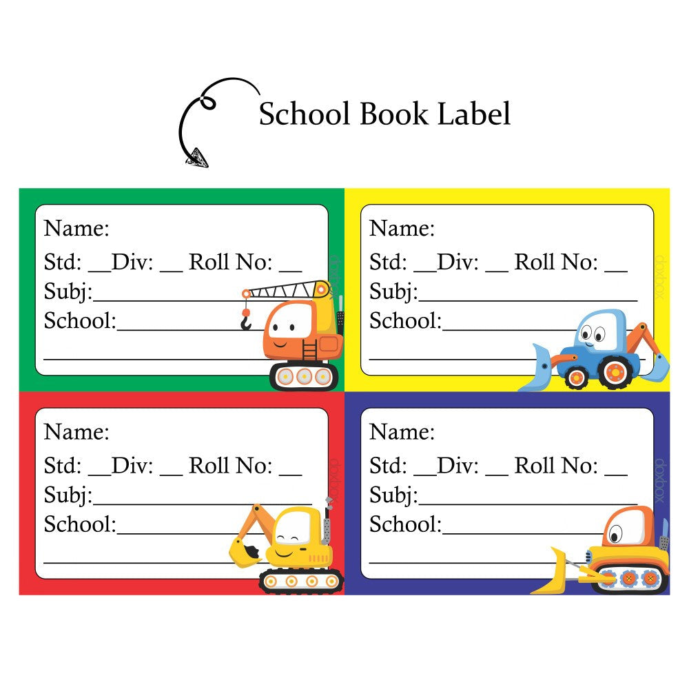 NP SCHOOL BOOK LABEL -Construction Vehicles Doxbox Store|]Peppydots