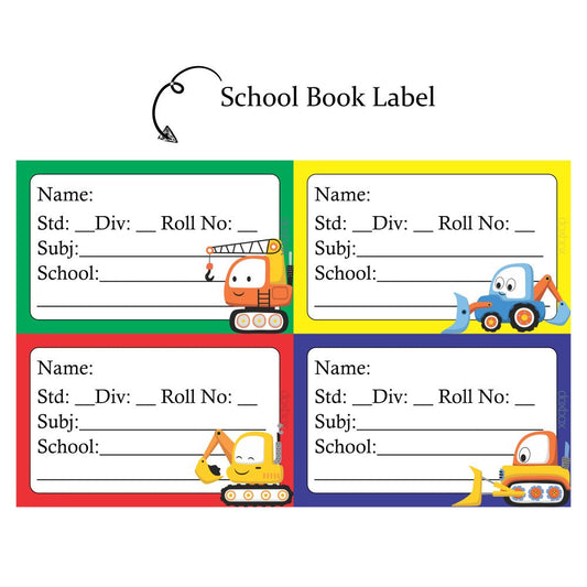 NP SCHOOL BOOK LABEL -Construction Vehicles Doxbox Store|]Peppydots