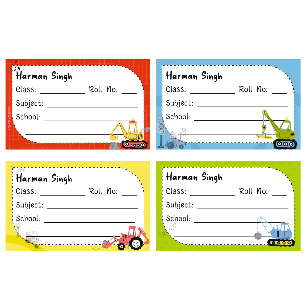 School Book Label - Construction Vehicle Doxbox Store|]Peppydots