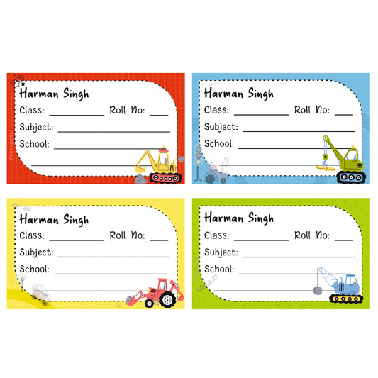 School Book Label - Construction Vehicle Doxbox Store|]Peppydots