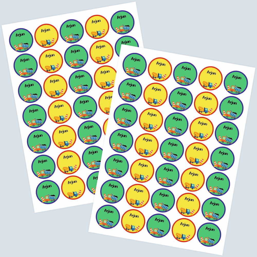 Round Waterproof Labels - Construction vehicles Doxbox Store|]Peppydots