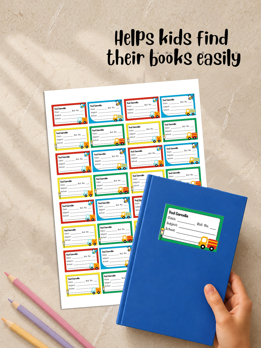 Personalized School Book Labels - Construction Vehicle Peppydots|]Peppydots