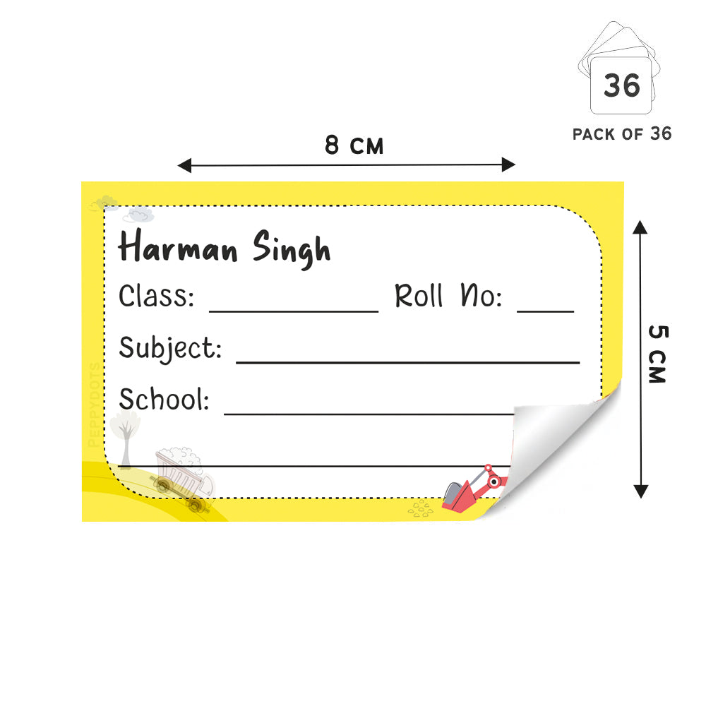 Personalized School Book Labels - Construction Vehicle Peppydots|]Peppydots