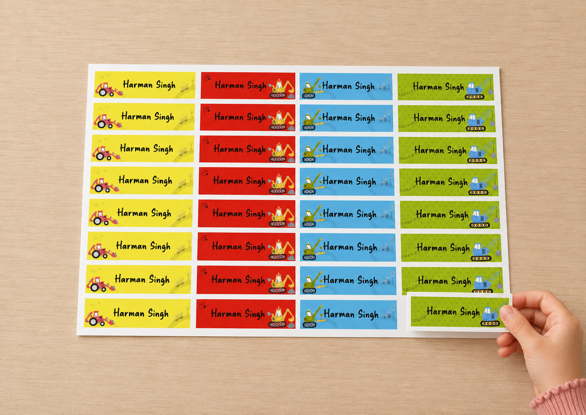 Waterproof Labels - Construction Vehicle Peppydots|]Peppydots