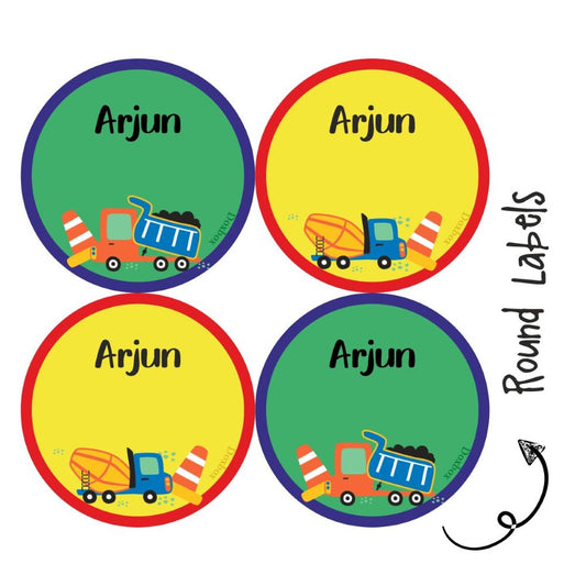 Round Waterproof Labels -Construction vehicles Doxbox Store|]Peppydots
