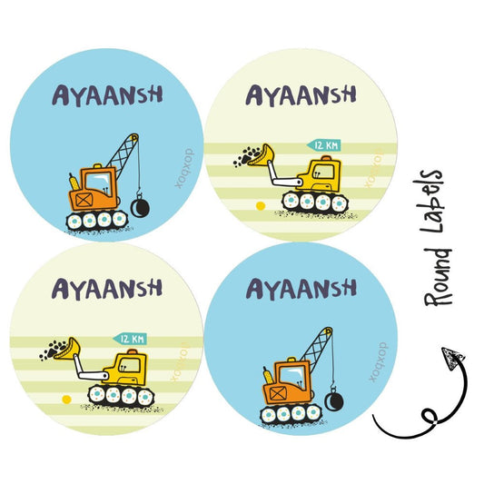 Round water proof label -Cute Construction Vehicles Doxbox Store|]Peppydots
