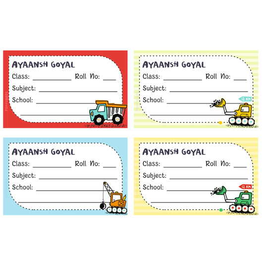School Book Label - Cute Construction Vehicles Doxbox Store|]Peppydots