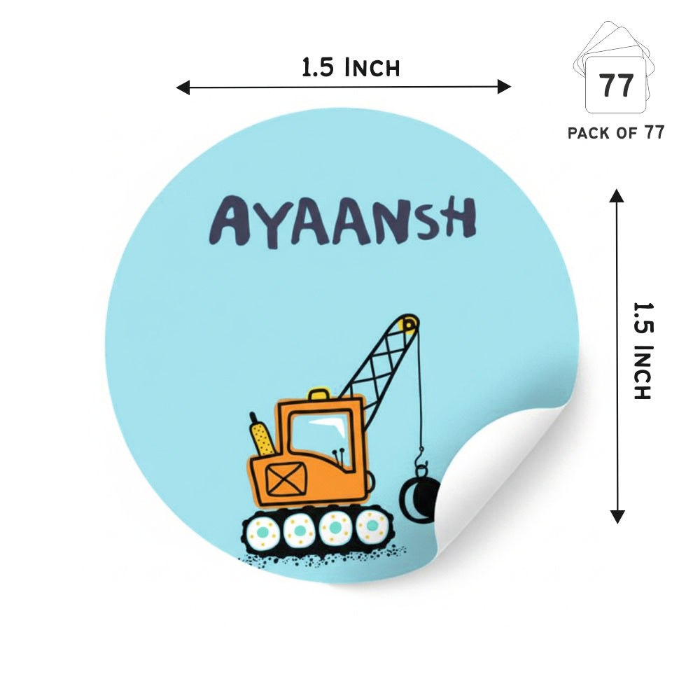 Round Waterproof Labels - Cute Construction Vehicles Doxbox Store|]Peppydots