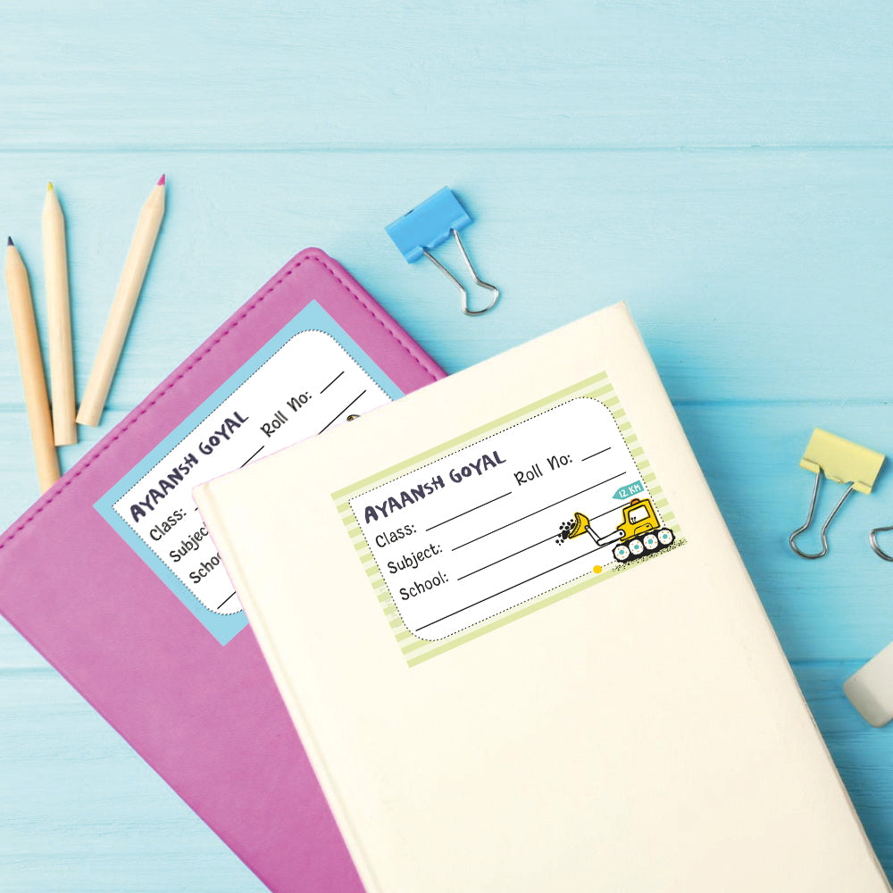 School Book Label - Cute Construction Vehicles Doxbox Store|]Peppydots