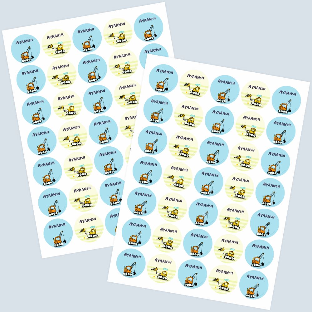 Round Waterproof Labels - Cute Construction Vehicles Doxbox Store|]Peppydots