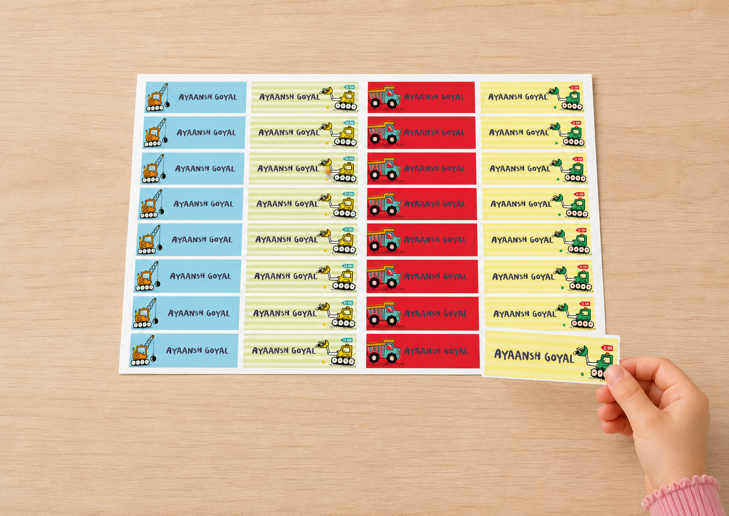 Waterproof Labels - Cute Construction Vehicles Peppydots|]Peppydots