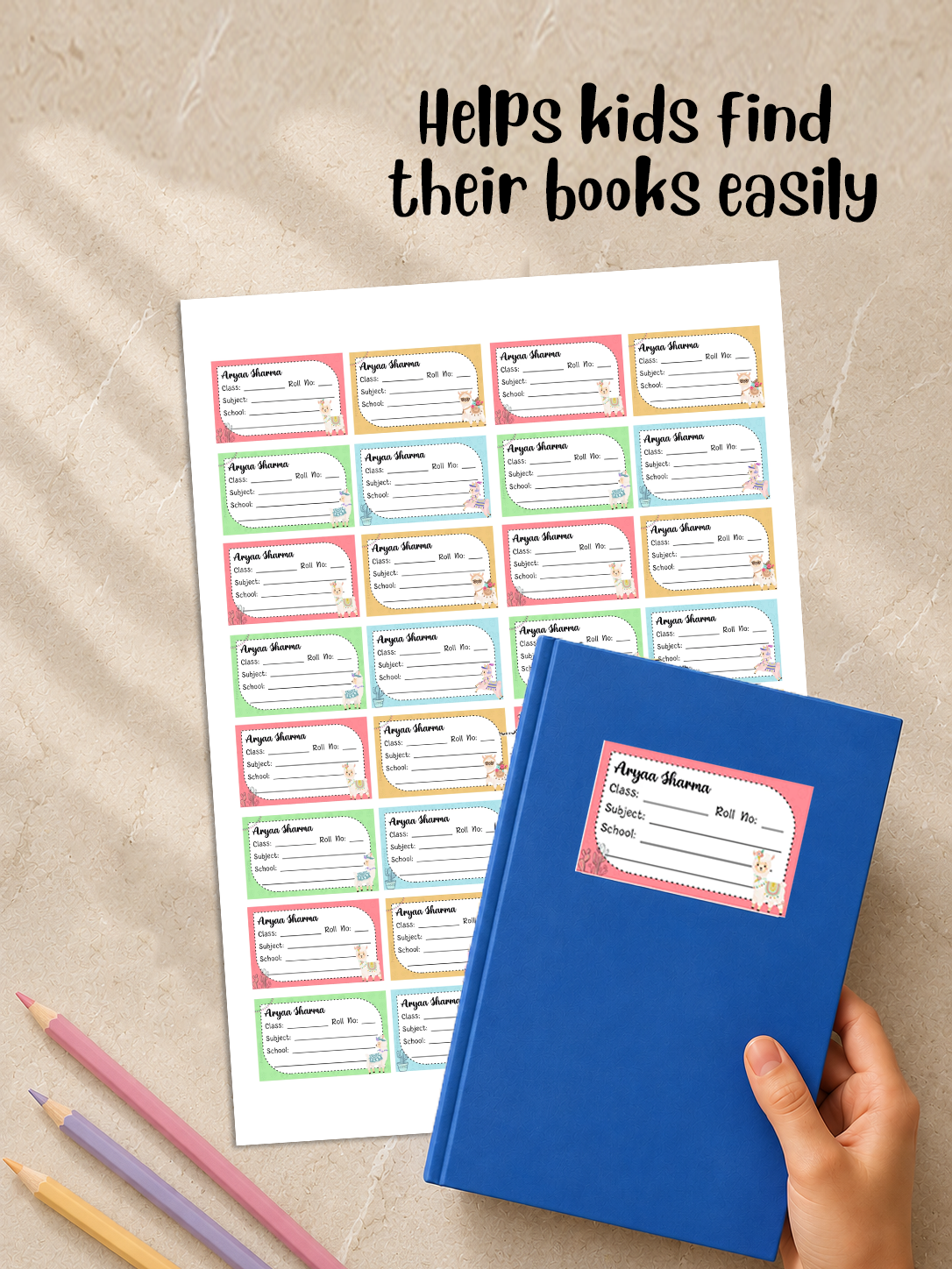 Personalized School Book Labels - Cute Llama Peppydots|]Peppydots
