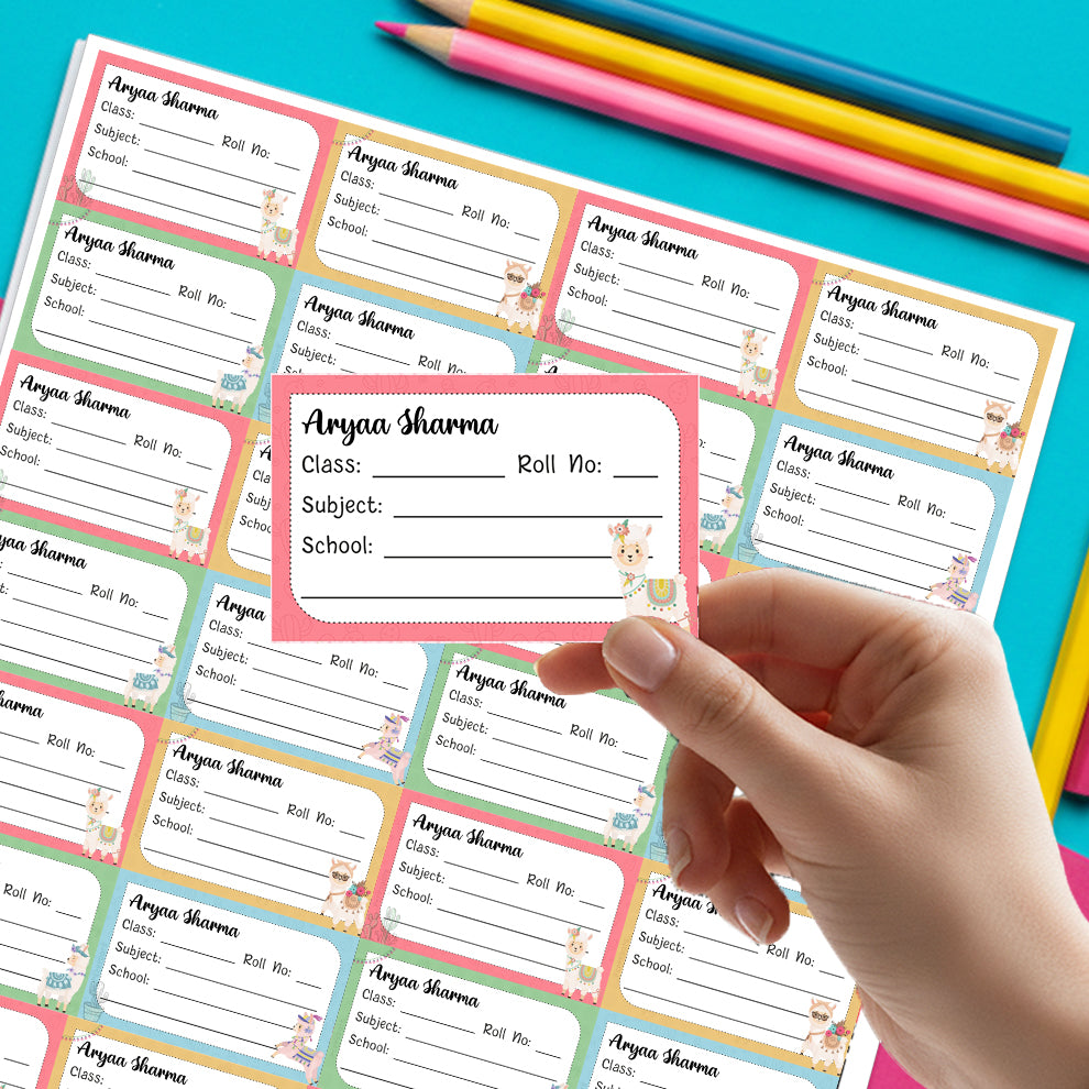 Personalized School Book Labels - Cute Llama Peppydots|]Peppydots