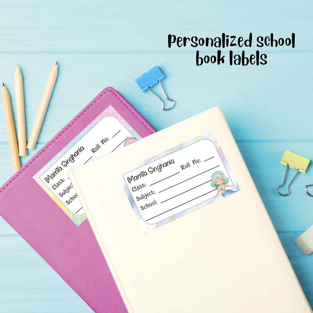 Personalized School Book Labels - Cute Mermaid Peppydots|]Peppydots