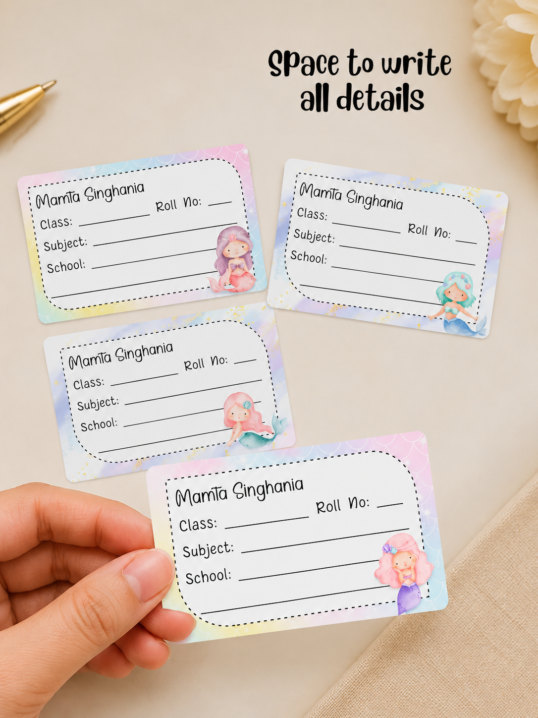Personalized School Book Labels - Cute Mermaid Peppydots|]Peppydots