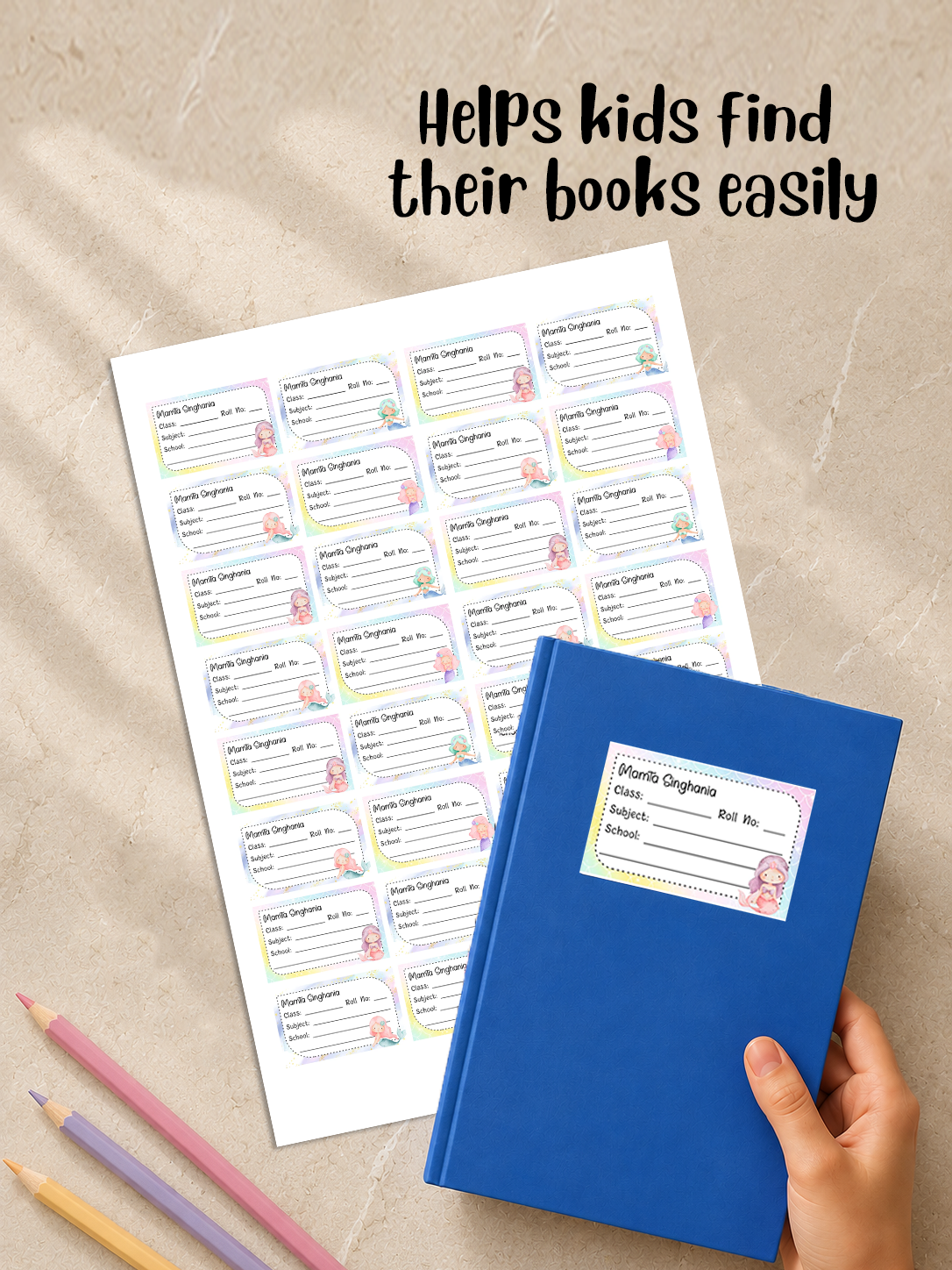 Personalized School Book Labels - Cute Mermaid Peppydots|]Peppydots