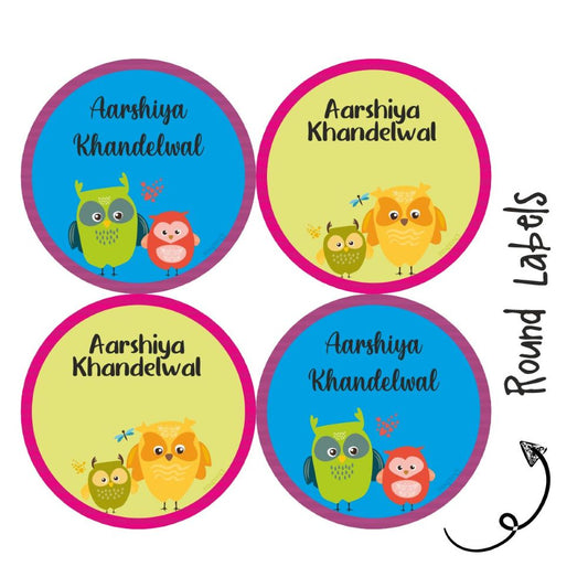 Round water proof label - Cute Owls - Peppydots