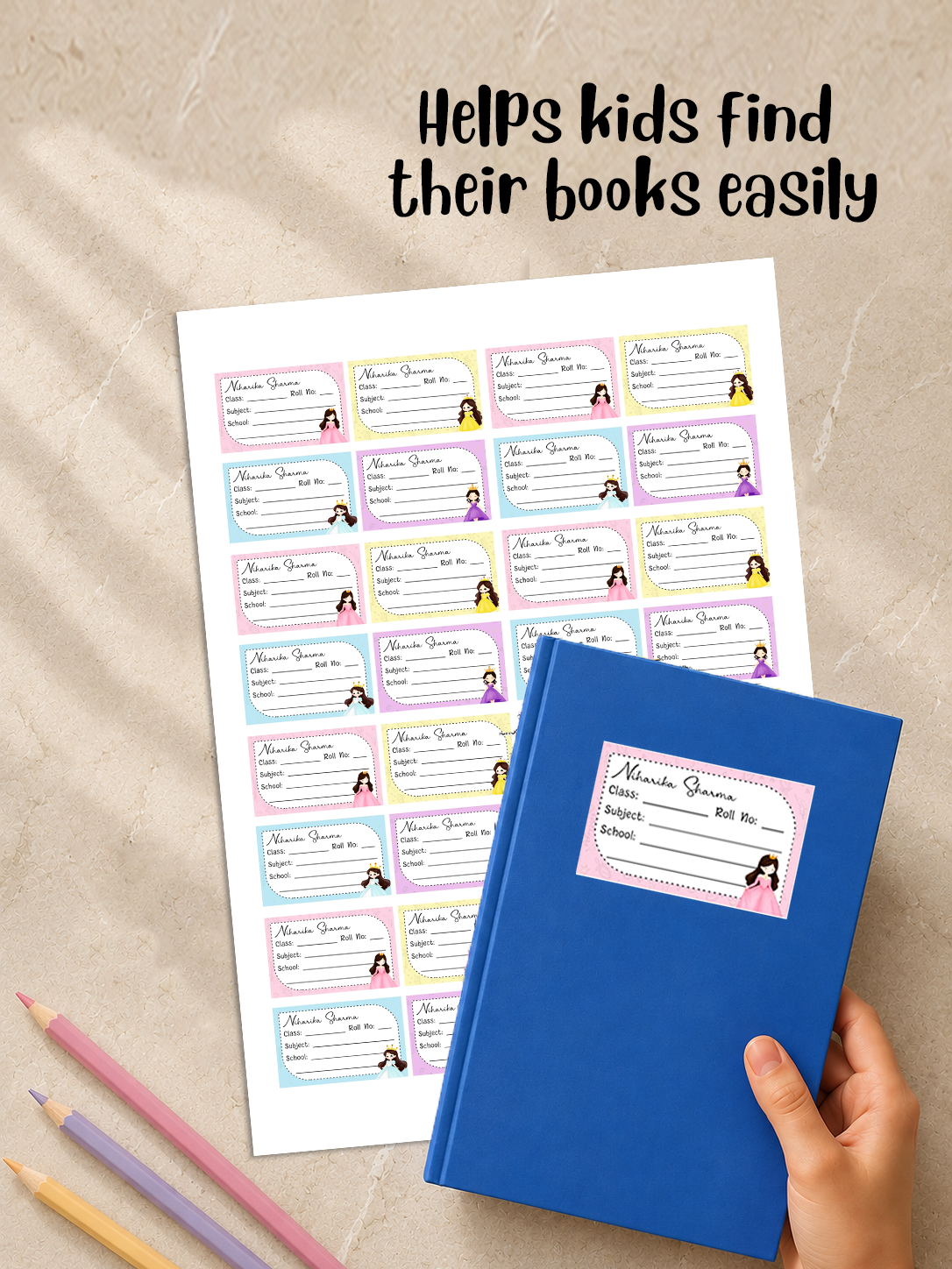 Personalized School Book Labels - Cute Princess Peppydots|]Peppydots