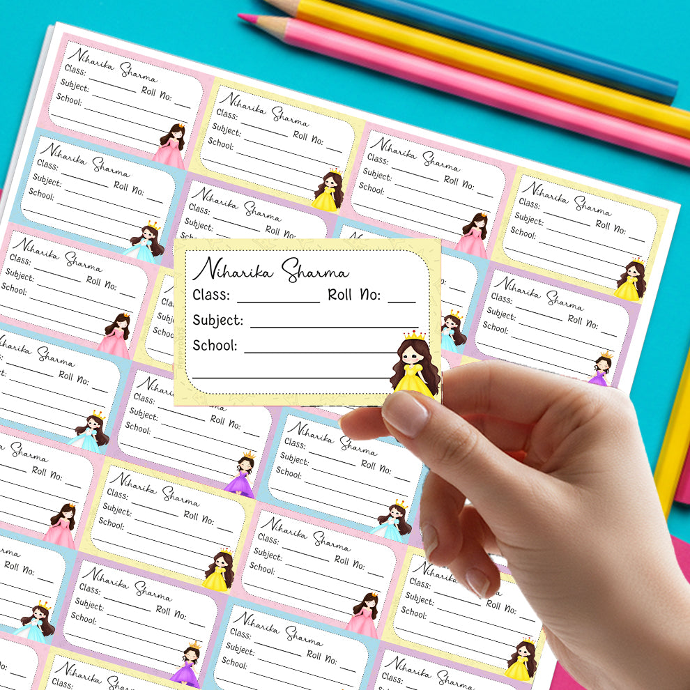Personalized School Book Labels - Cute Princess Peppydots|]Peppydots
