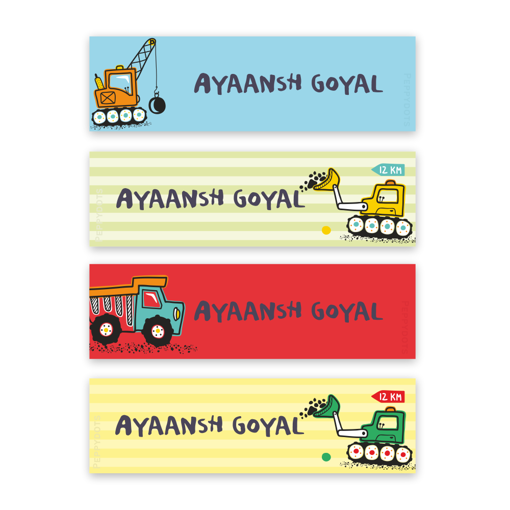 Waterproof Labels - Cute Construction Vehicles Doxbox Store|]Peppydots