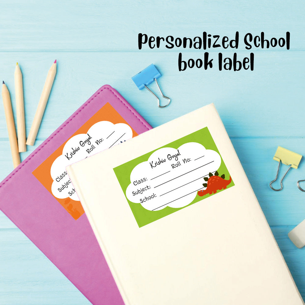 Personalized School Book Labels - Dino Colors Peppydots|]Peppydots