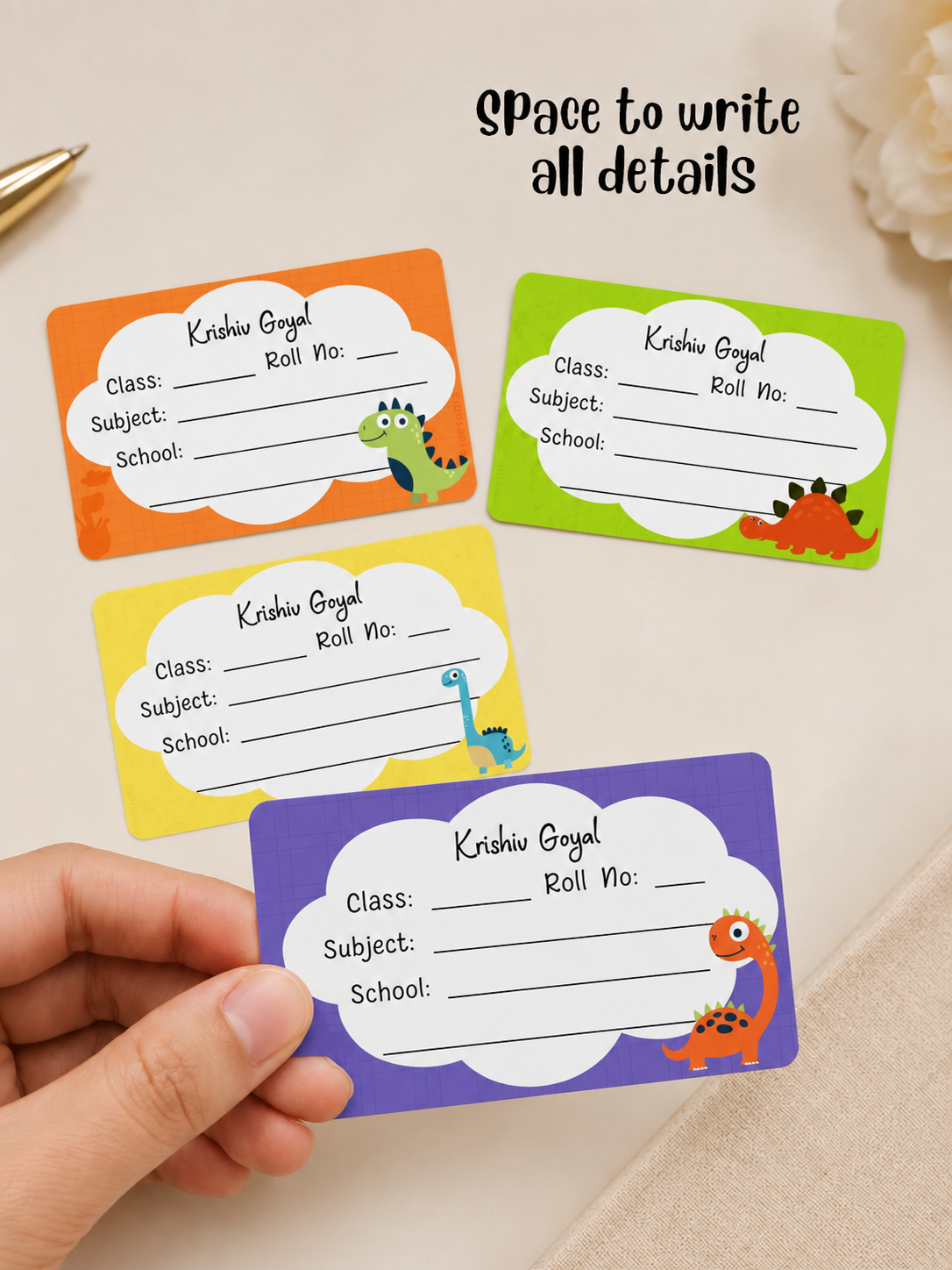 Personalized School Book Labels - Dino Colors Peppydots|]Peppydots