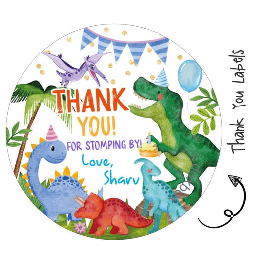 Round thank you label- Dino Party - Peppydots