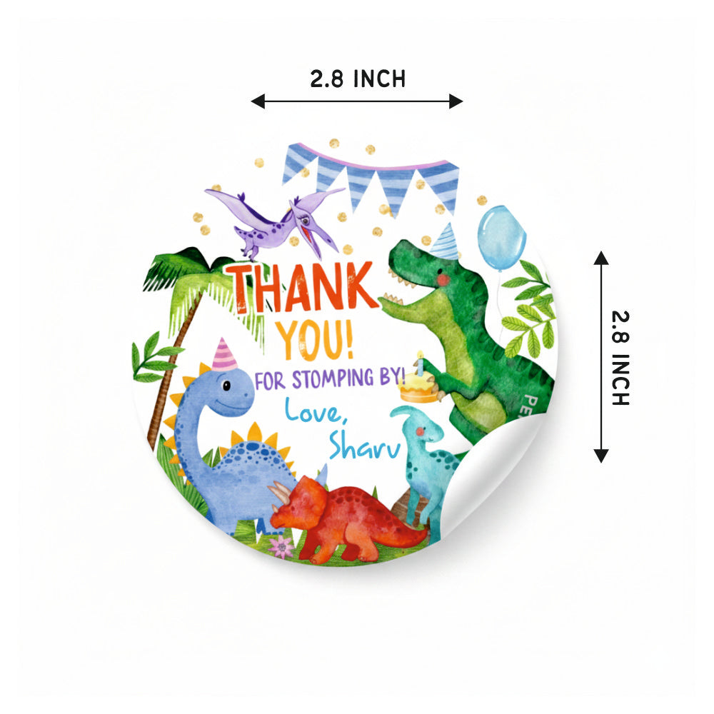Round thank you label- Dino Party Doxbox Store|]Peppydots