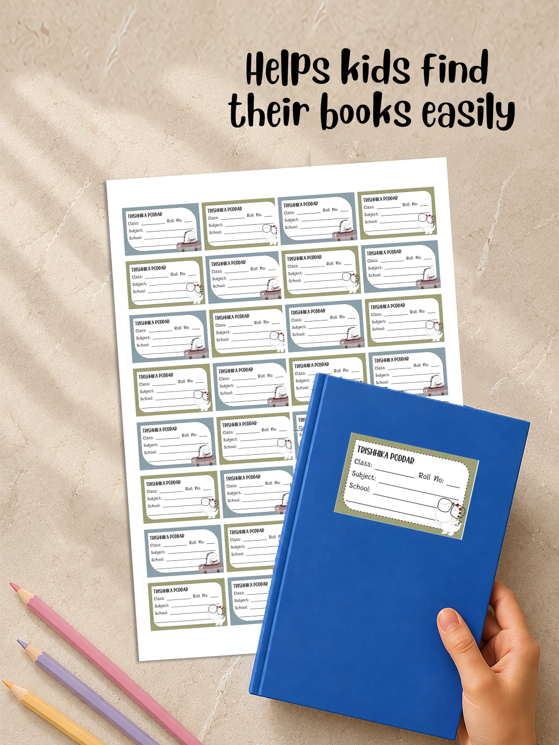 Personalized School Book Labels - Dinosaur Peppydots|]Peppydots