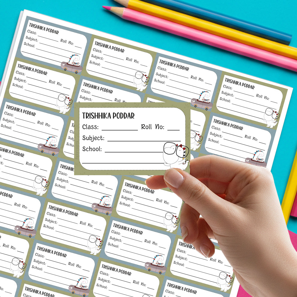 Personalized School Book Labels - Dinosaur Peppydots|]Peppydots