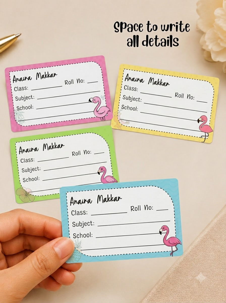 Personalized School Book Labels - Flamingo Peppydots|]Peppydots