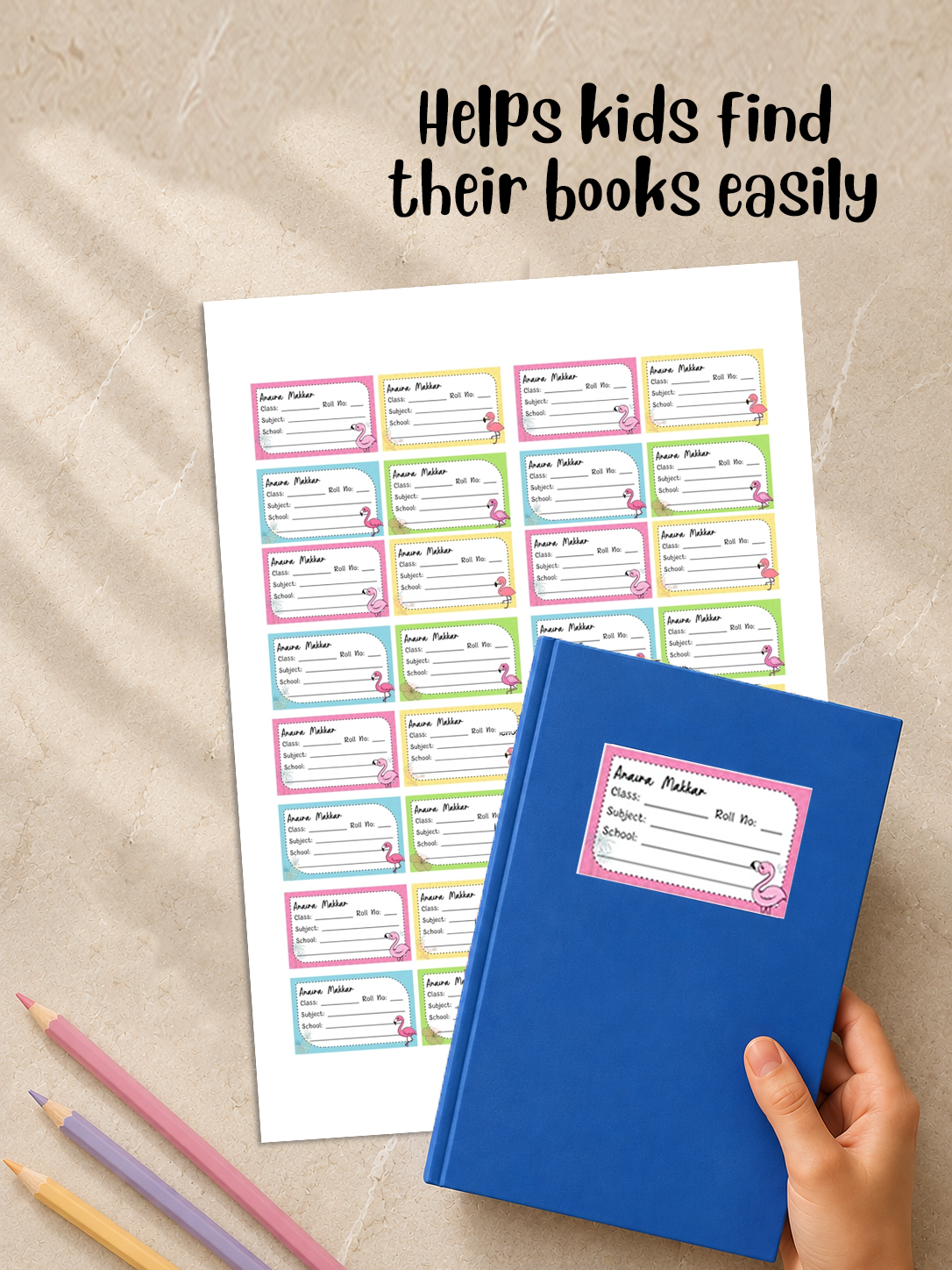 Personalized School Book Labels - Flamingo Peppydots|]Peppydots