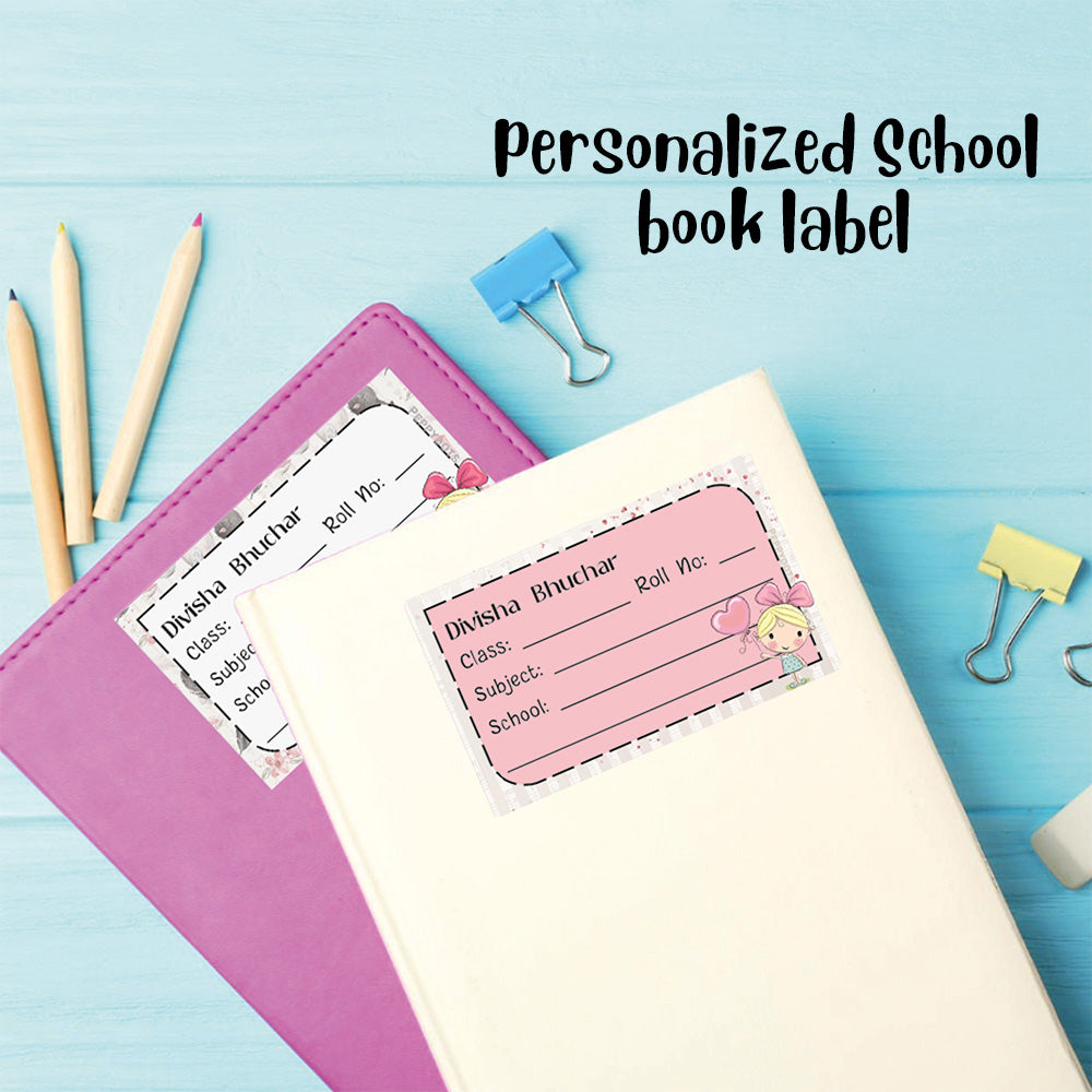 Personalized School Book Labels - Girl with a Bow Peppydots|]Peppydots