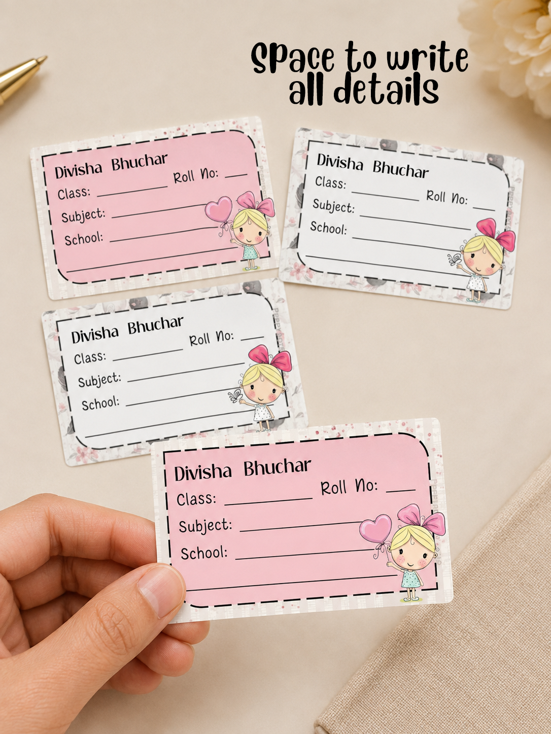 Personalized School Book Labels - Girl with a Bow Peppydots|]Peppydots