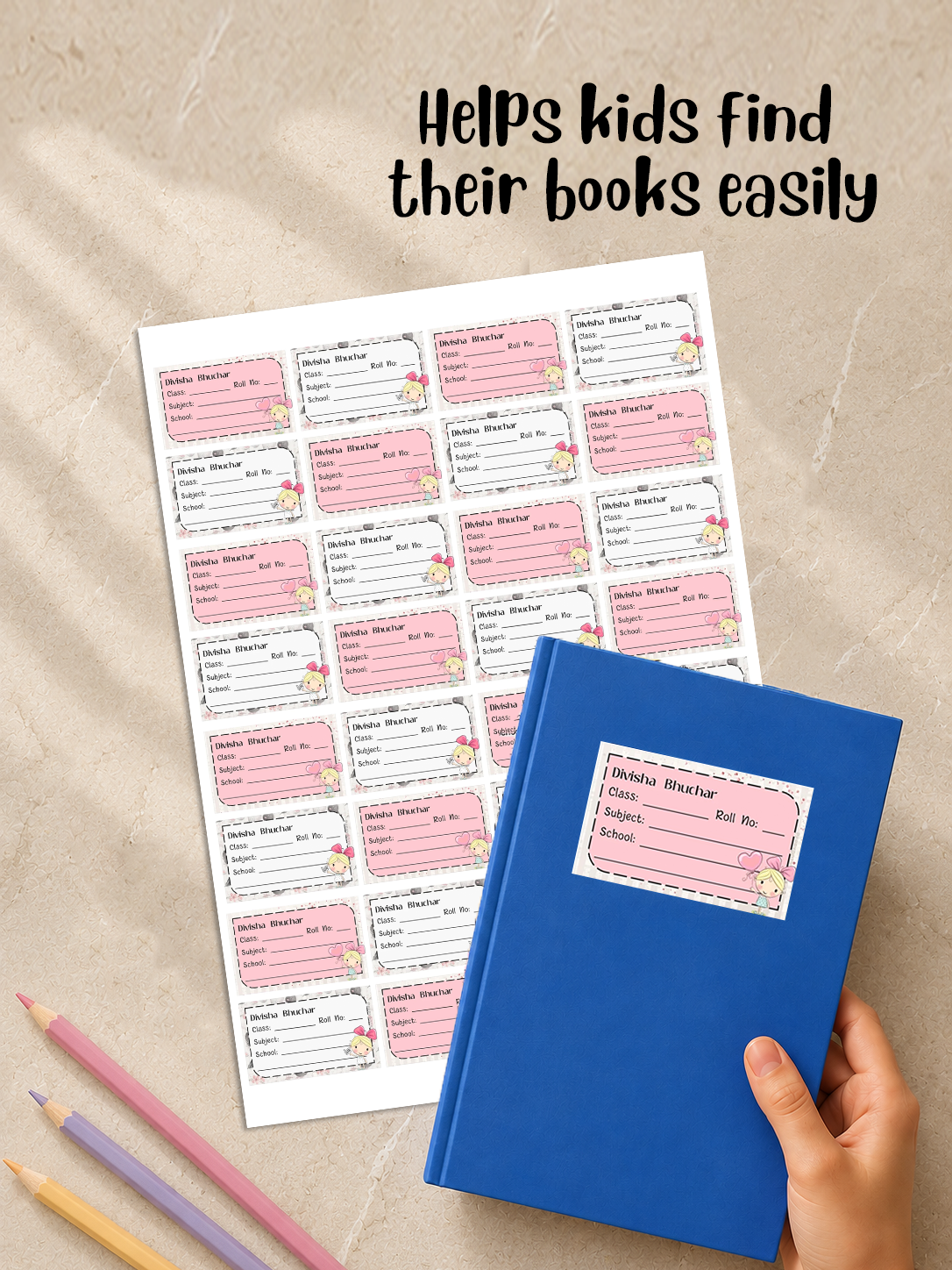 Personalized School Book Labels - Girl with a Bow Peppydots|]Peppydots
