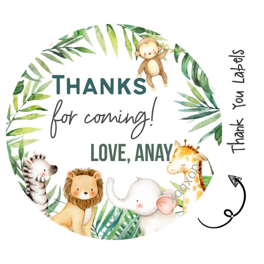 Round thank you label - Safari animals Doxbox Store|]Peppydots
