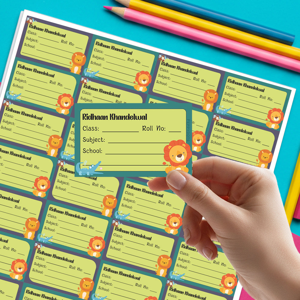 Personalized School Book Labels - Jungle Friends Peppydots|]Peppydots