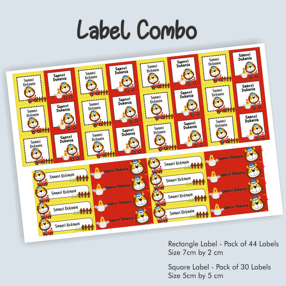 Label Combo - Lion on tractor Doxbox Store|]Peppydots
