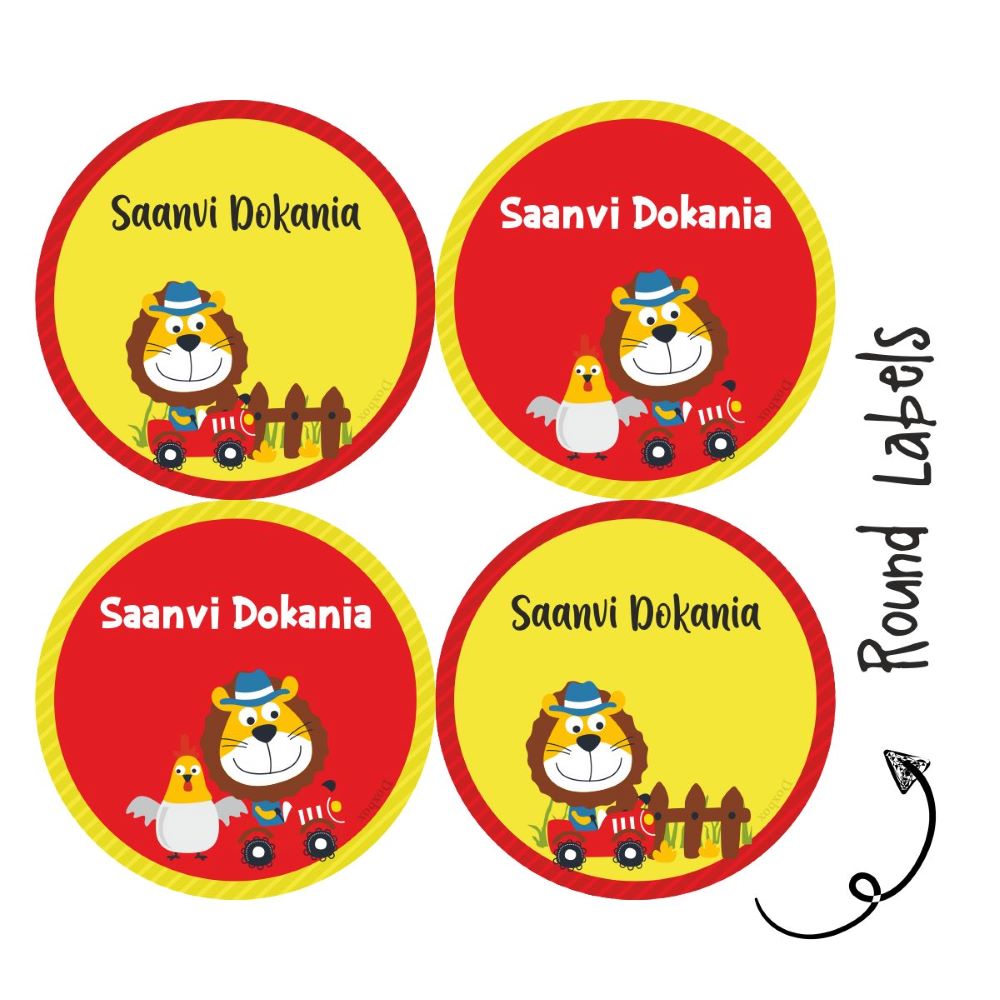 Round Waterproof Labels -Lion on a tracktor Doxbox Store|]Peppydots