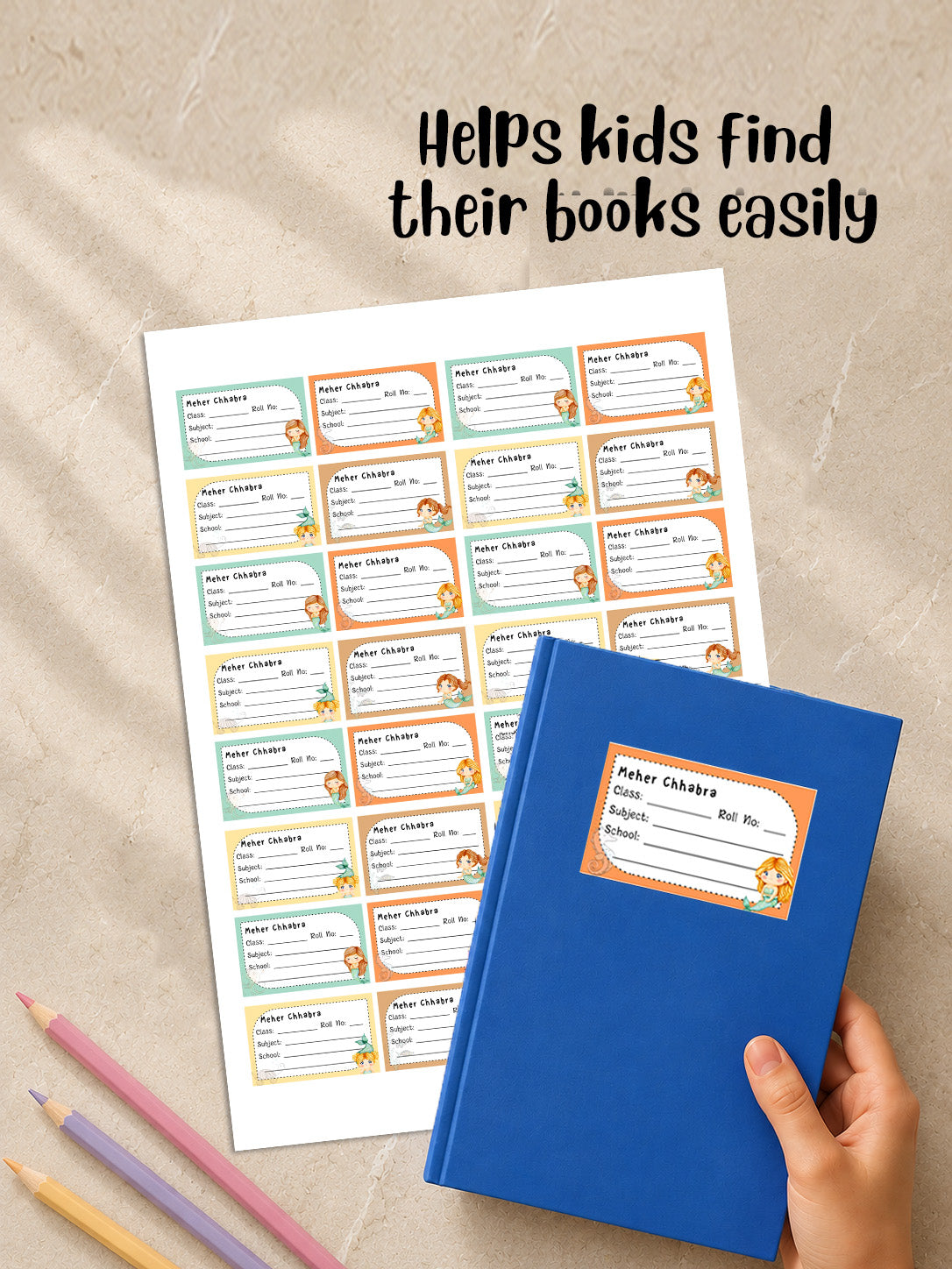 Personalized School Book Labels - Little Mermaid Peppydots|]Peppydots